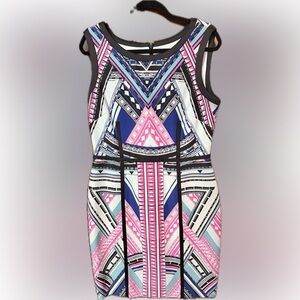 Antonio Melani Geometric Patterned Dress in Pink and Blue